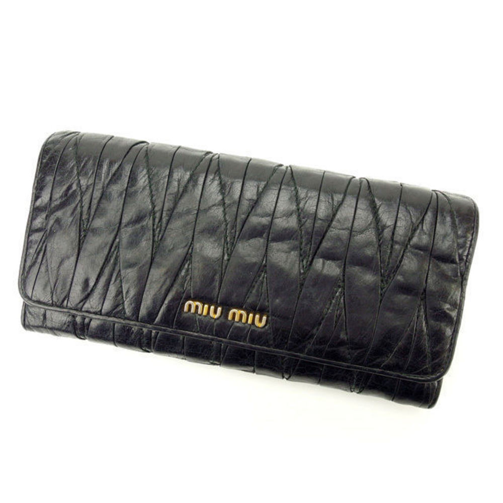 Miu Miu Long Wallet Matelasse Black Leather